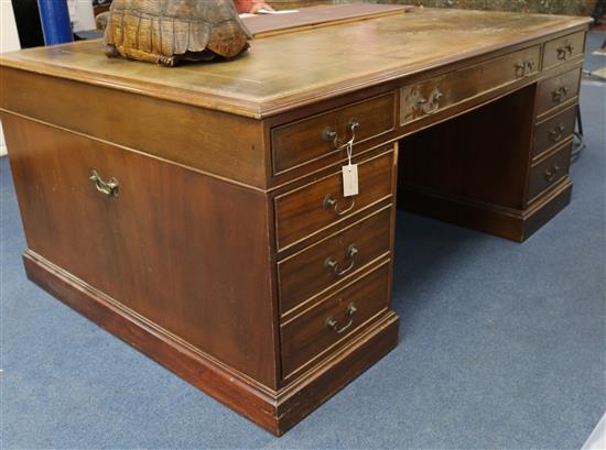 A Georgian style mahogany partners pedestal desk, W.184cm